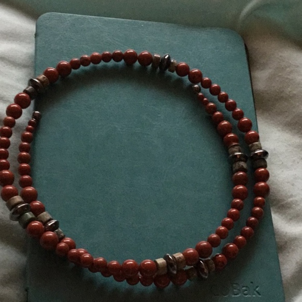 Red Jasper coil necklace with turquoise. By RLM